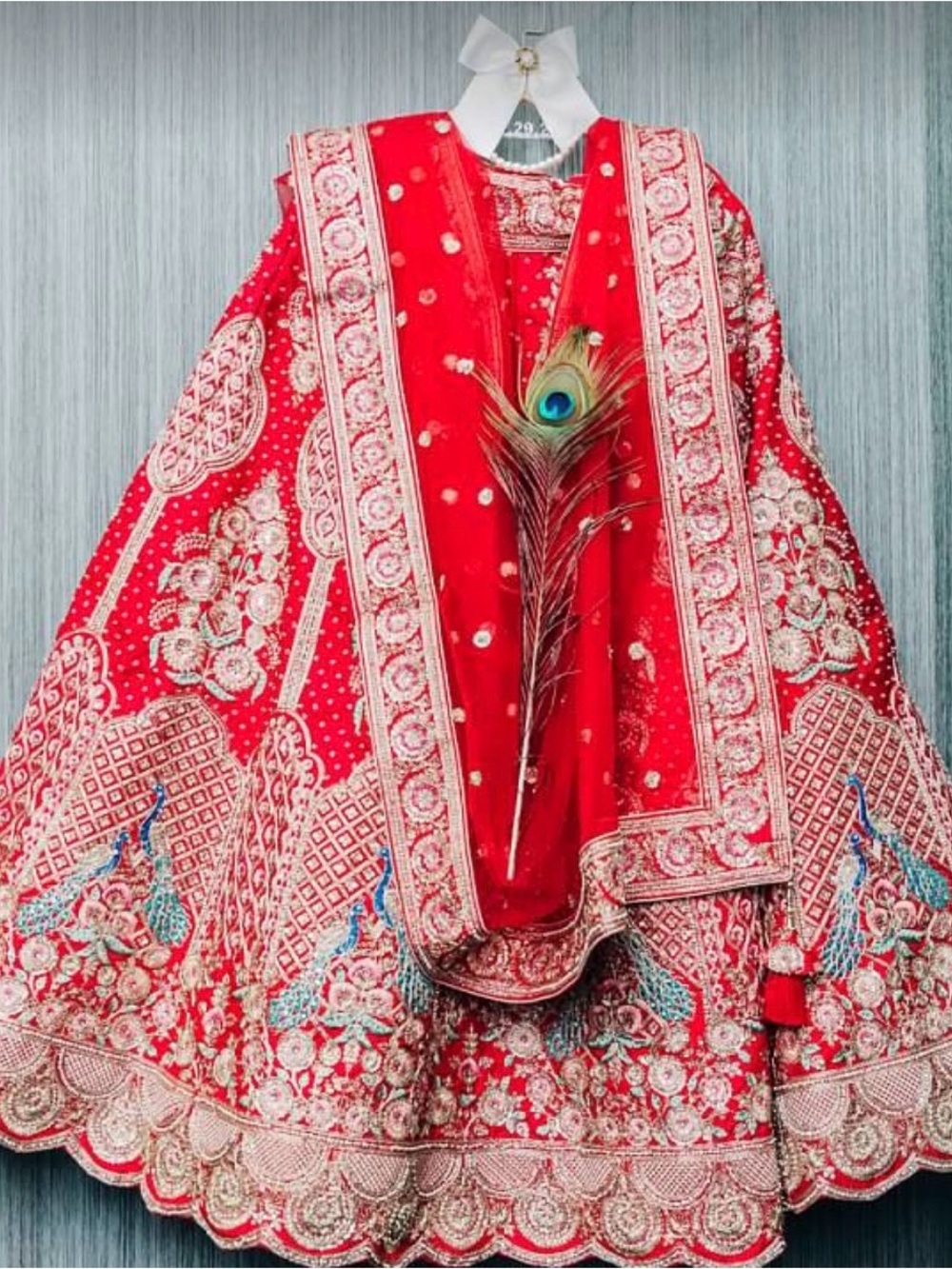 Traditional Red Embroidered wedding Lehenga with Dupatta